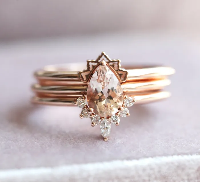 Jodie Pear Morganite Diamond Ring Set Capucinne Rings