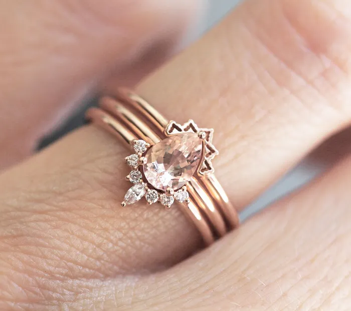 Jodie Pear Morganite Diamond Ring Set Capucinne Rings