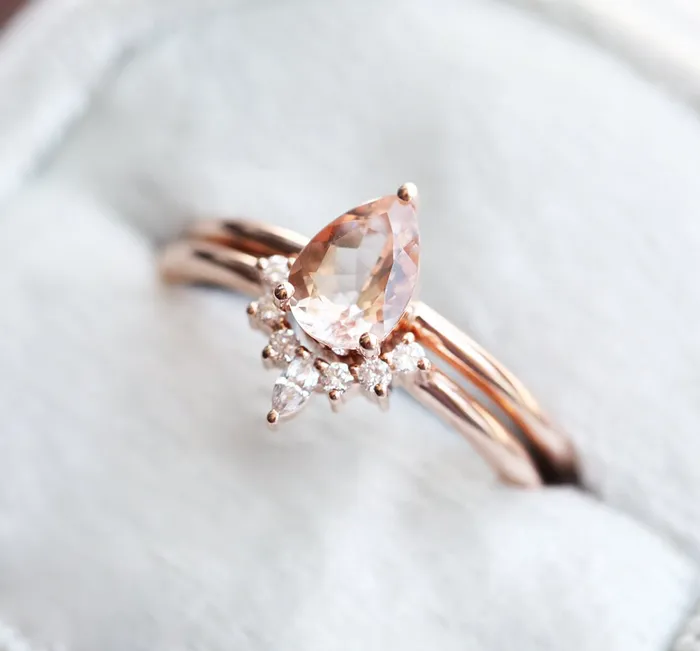 Jodie Pear Morganite Diamond Ring Set Capucinne Rings