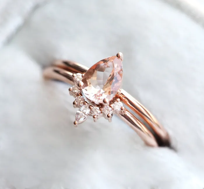 Jodie Pear Morganite Diamond Ring Set Capucinne Rings
