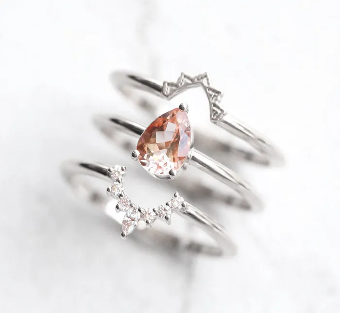 Jodie Pear Morganite Diamond Ring Set Capucinne Rings