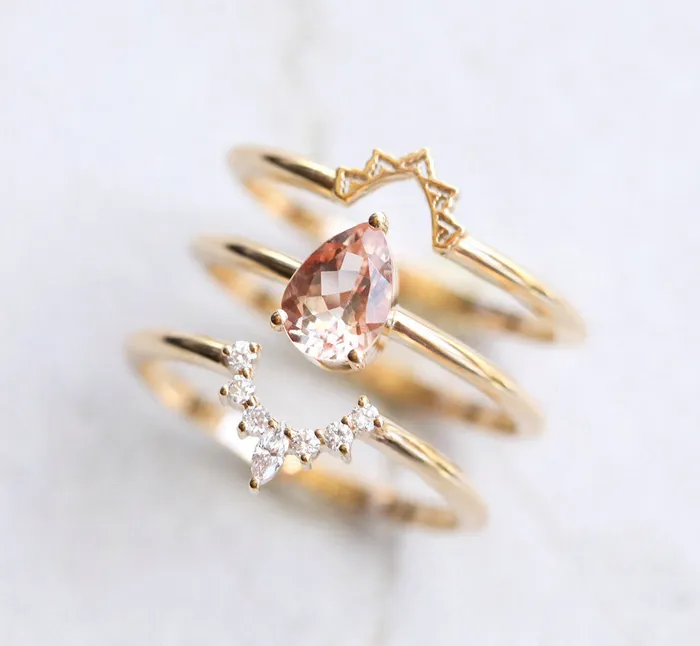 Jodie Pear Morganite Diamond Ring Set Capucinne Rings