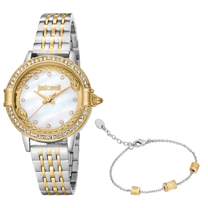 Just Cavalli Womens Two Tone Silver Gold Color Watch with White MOP Dial Just Cavalli Rings