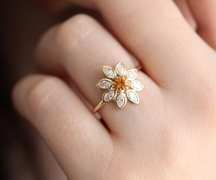 Katy Ruby and Sapphire Engagement Flower Ring Capucinne Rings