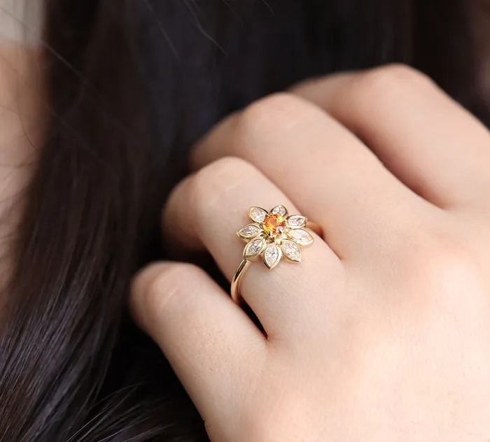 Katy Ruby and Sapphire Engagement Flower Ring Capucinne Rings