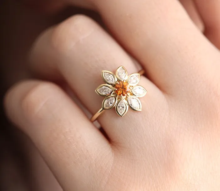 Katy Ruby and Sapphire Engagement Flower Ring Capucinne Rings