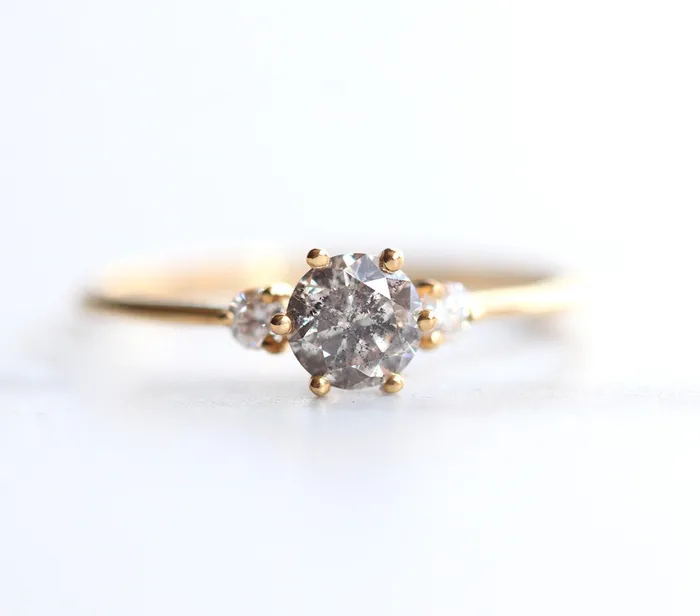 Kelly Round Salt Pepper Diamond Ring Capucinne Rings
