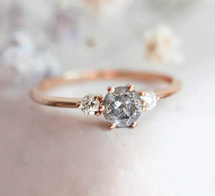 Kelly Round Salt Pepper Diamond Ring Capucinne Rings