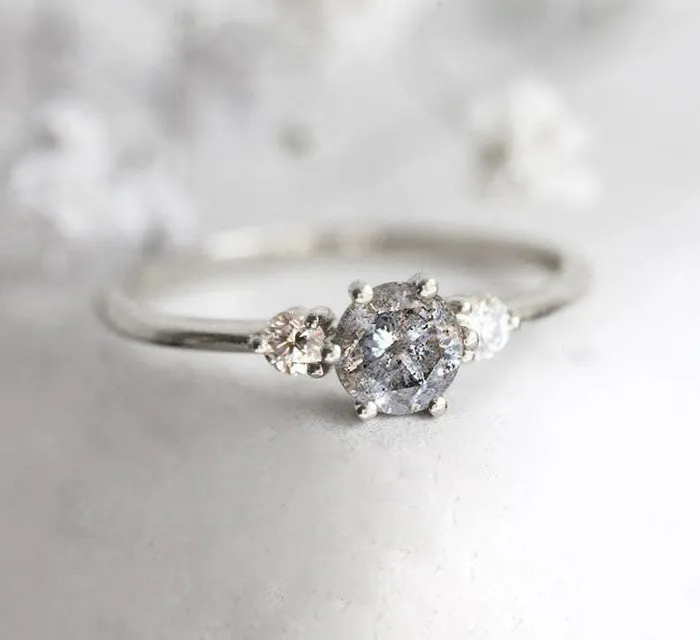 Kelly Round Salt Pepper Diamond Ring Capucinne Rings