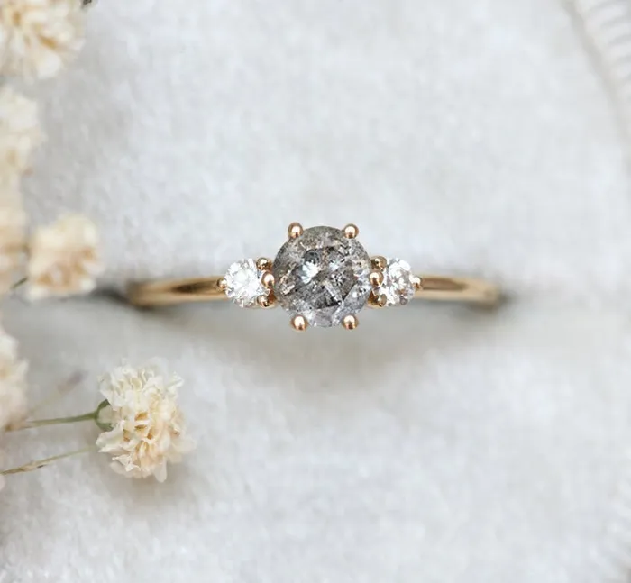 Kelly Round Salt Pepper Diamond Ring Capucinne Rings