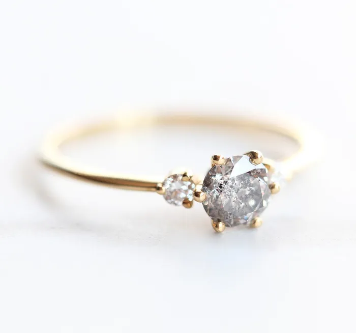 Kelly Round Salt Pepper Diamond Ring Capucinne Rings