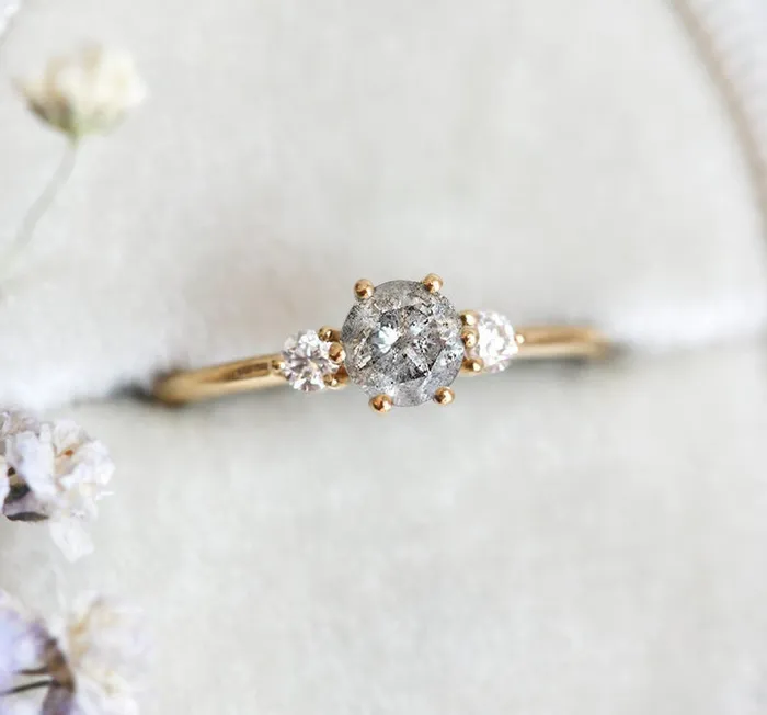Kelly Round Salt Pepper Diamond Ring Capucinne Rings