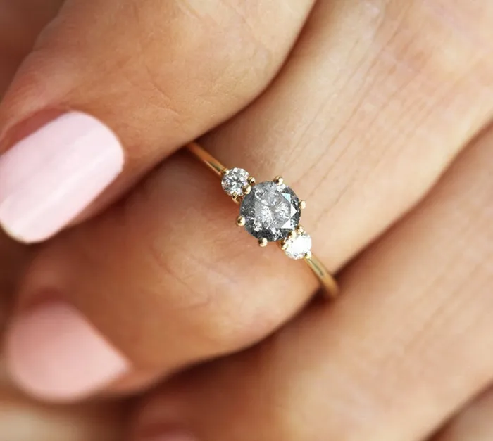 Kelly Round Salt Pepper Diamond Ring Capucinne Rings