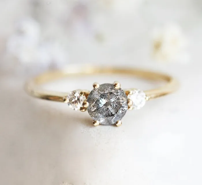 Kelly Round Salt Pepper Diamond Ring Capucinne Rings