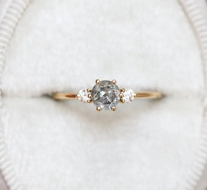 Kelly Round Salt Pepper Diamond Ring Capucinne Rings