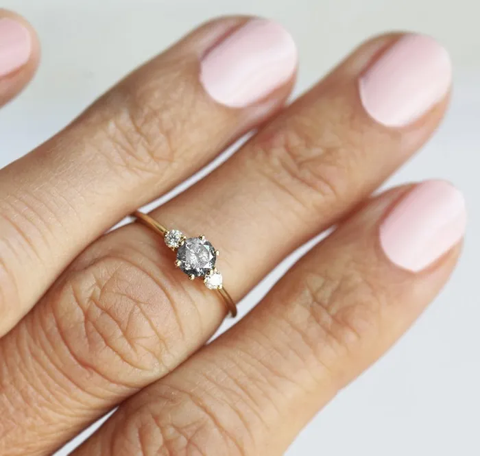 Kelly Round Salt Pepper Diamond Ring Capucinne Rings