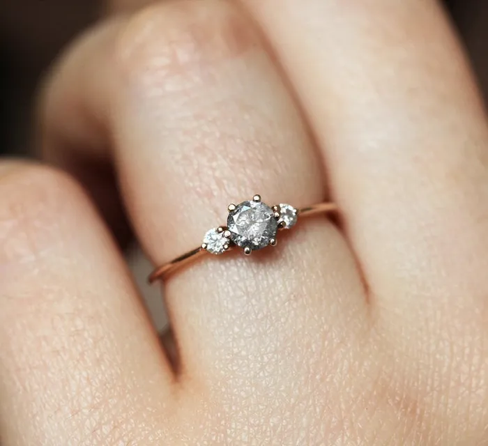 Kelly Round Salt Pepper Diamond Ring Capucinne Rings