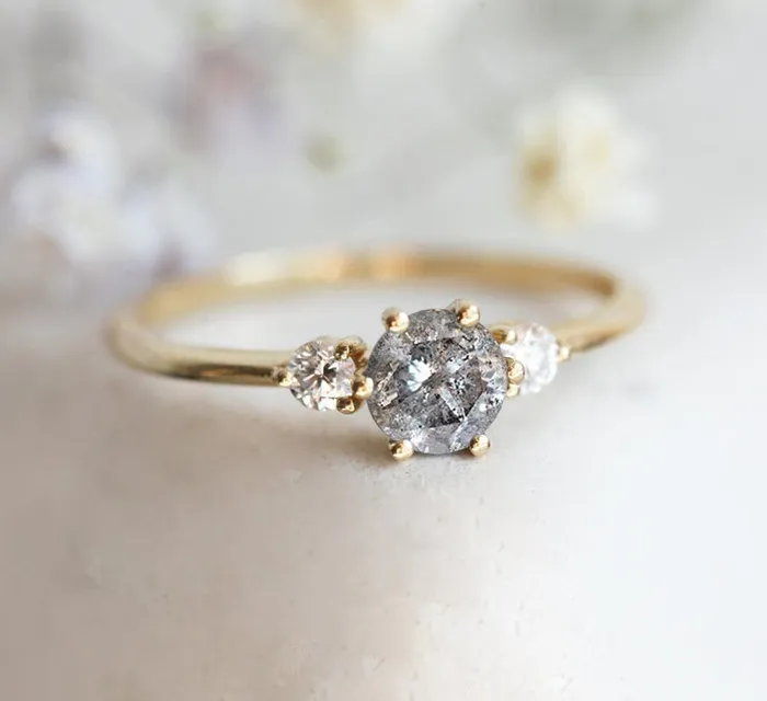 Kelly Round Salt Pepper Diamond Ring Capucinne Rings