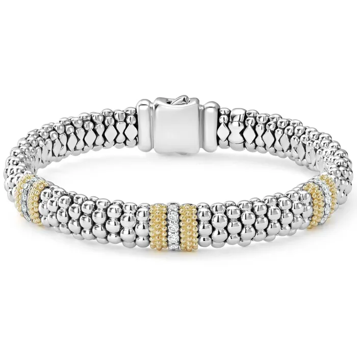 Lagos Bracelets Caviar Lux Three Station Diamond Caviar Bracelet 9mm