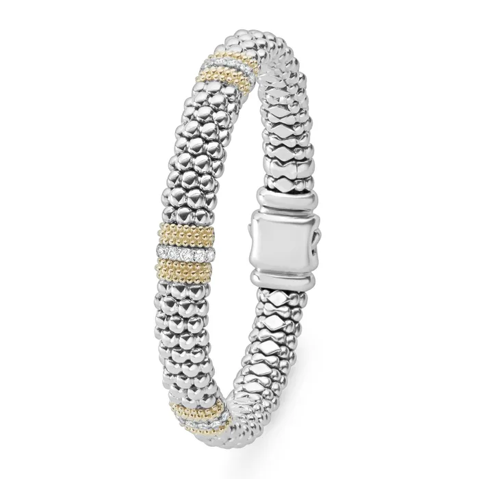 Lagos Bracelets Caviar Lux Three Station Diamond Caviar Bracelet 9mm Lagos Bracelets Caviar Lux Three Station Diamond Caviar Bracelet 9mm