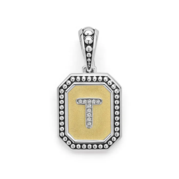 LAGOS Charm Necklaces Signature Caviar Octagon Diamond T Initial Charm