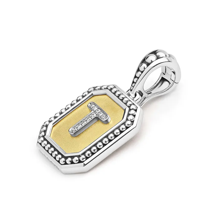 LAGOS Charm Necklaces Signature Caviar Octagon Diamond T Initial Charm LAGOS Charm Necklaces Signature Caviar Octagon Diamond T Initial Charm