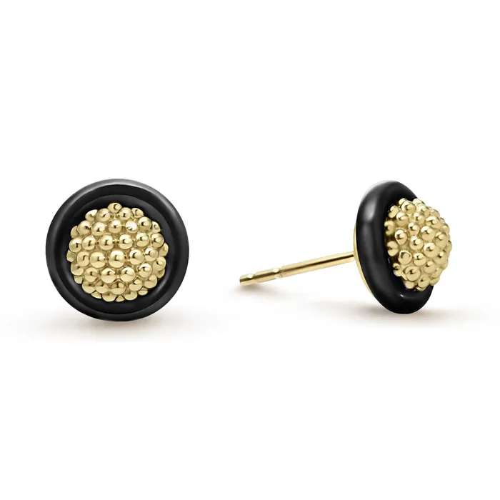 LAGOS Earrings Meridian 18K Gold Caviar and Black Ceramic Stud Earrings