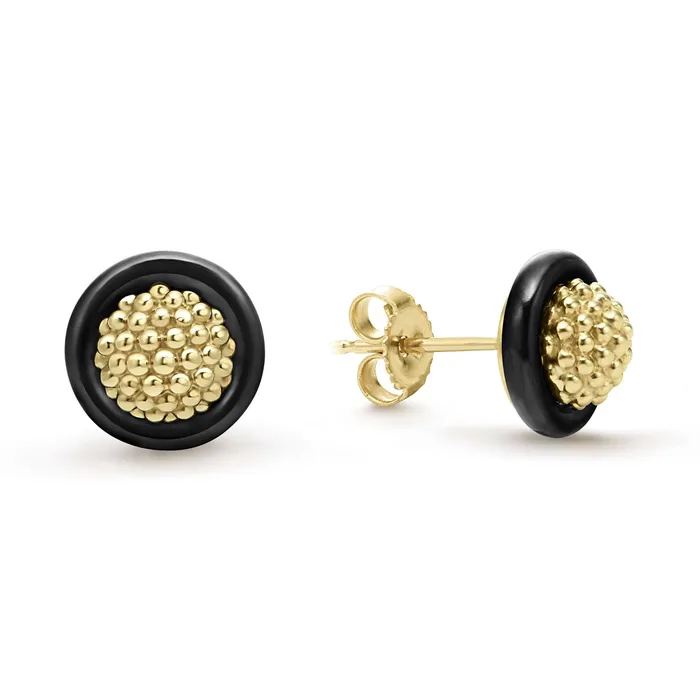 LAGOS Earrings Meridian 18K Gold Caviar and Black Ceramic Stud Earrings LAGOS Earrings Meridian 18K Gold Caviar and Black Ceramic Stud Earrings