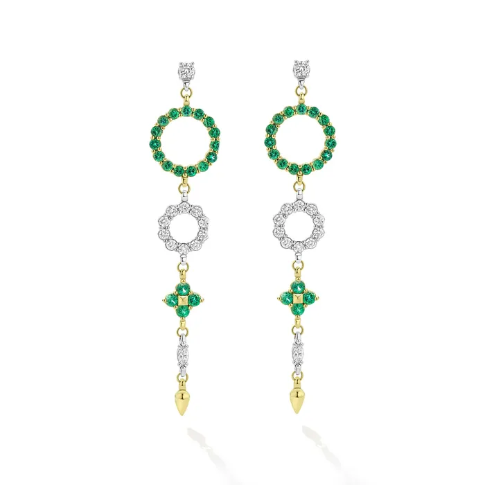 LAGOS Earrings Studio 18K Gold Emerald Diamond Circle Drop Earring LAGOS Earrings Studio 18K Gold Emerald Diamond Circle Drop Earring