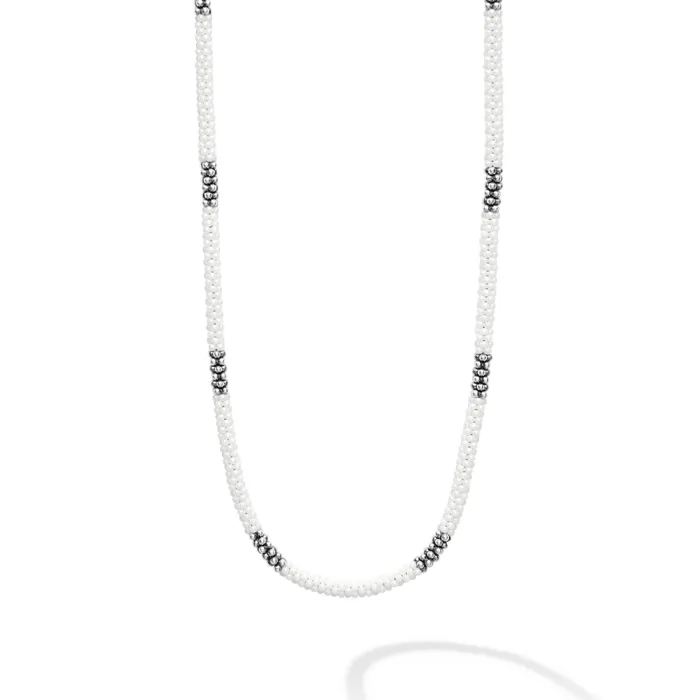 LAGOS White Caviar White Silver Station Ceramic Beaded Necklace 3mm Necklaces
