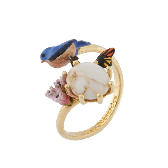 Les Nereides Adjustable Ring With Chickadee And Stone Les Nereides Rings