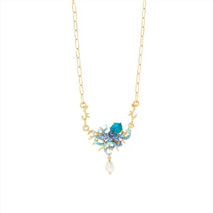 Les Nereides Blue octopus cut glass blue stone and pearl bead Necklace Les Nereides Necklaces Les Nereides Blue octopus cut glass blue stone and pearl bead Necklace Les Nereides Necklaces