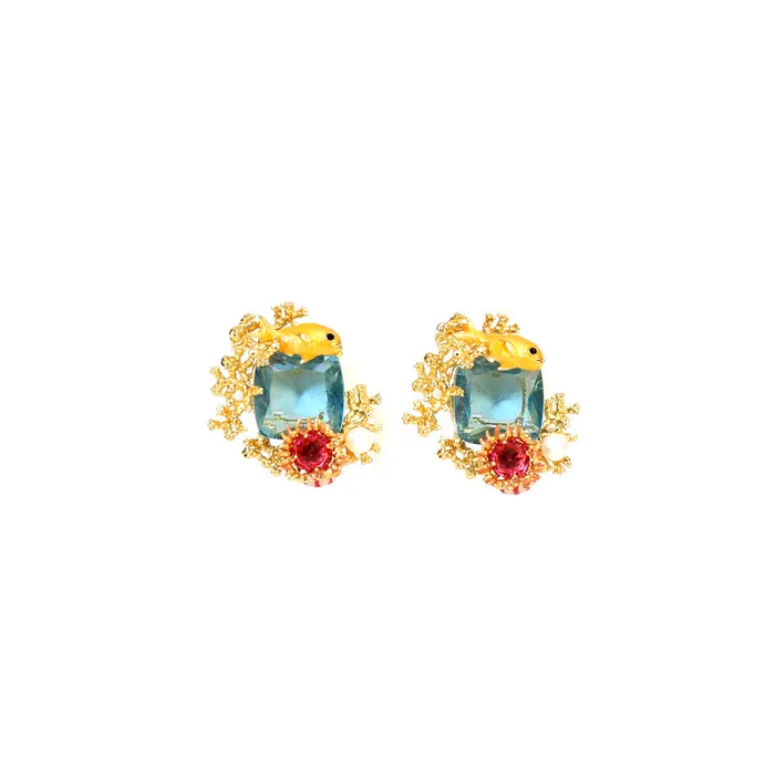 Les Nereides Earrings Les Nereides Atlantide Blue Glass Stone Coral Fish Earrings Les Nereides Earrings Les Nereides Atlantide Blue Glass Stone Coral Fish Earrings