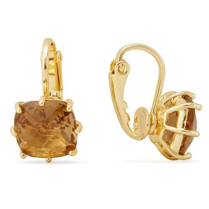 Les Nereides Golden Brown Diamantine Square Stone ClipOn Earrings Les Nereides Earrings Les Nereides Golden Brown Diamantine Square Stone ClipOn Earrings Les Nereides Earrings