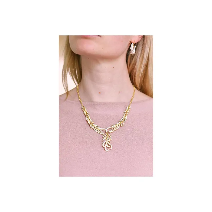 Les Nereides Necklaces Les Nereides Gold And White Swan Feather Collar Necklace Les Nereides Necklaces Les Nereides Gold And White Swan Feather Collar Necklace