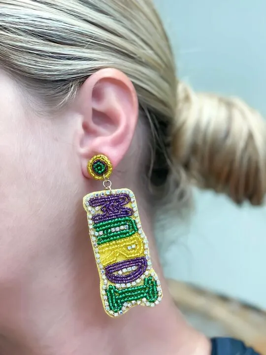 Mardi Gras Beaded Rhinestone Beaded Earrings Prep Obsessed TI Earrings