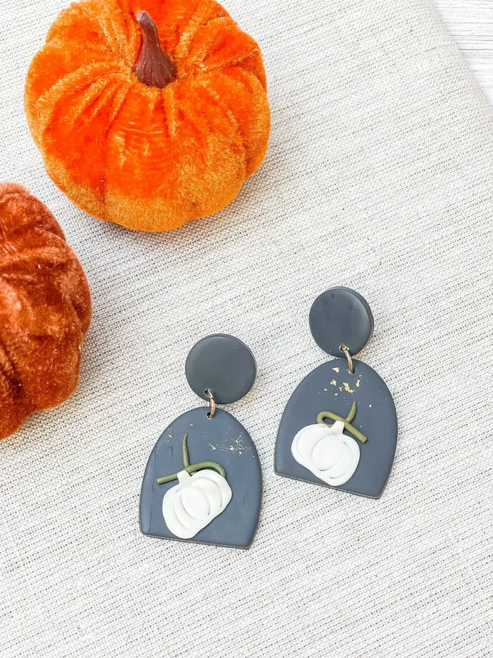 Metallic Pumpkin Clay Dangle Earrings Gray Prep Obsessed FP Earrings