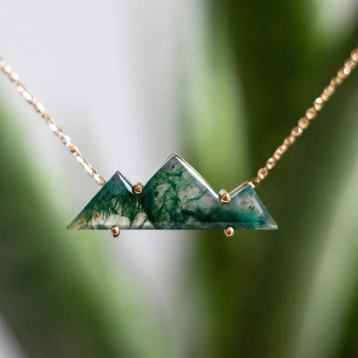 MountainCut Three Top Moss Agate Necklace Capucinne Necklaces