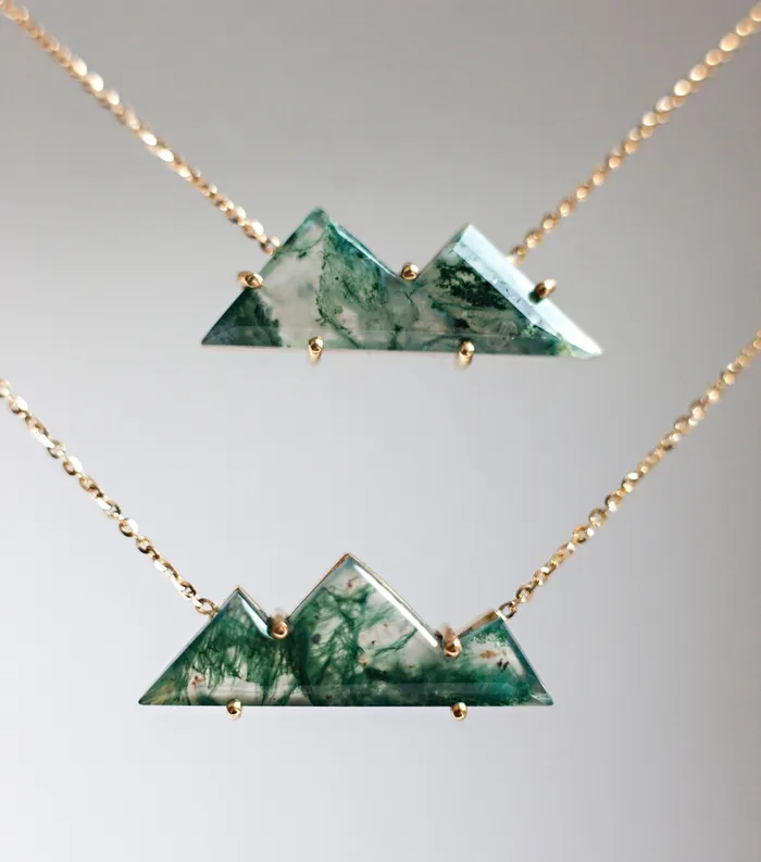 MountainCut Three Top Moss Agate Necklace Capucinne Necklaces