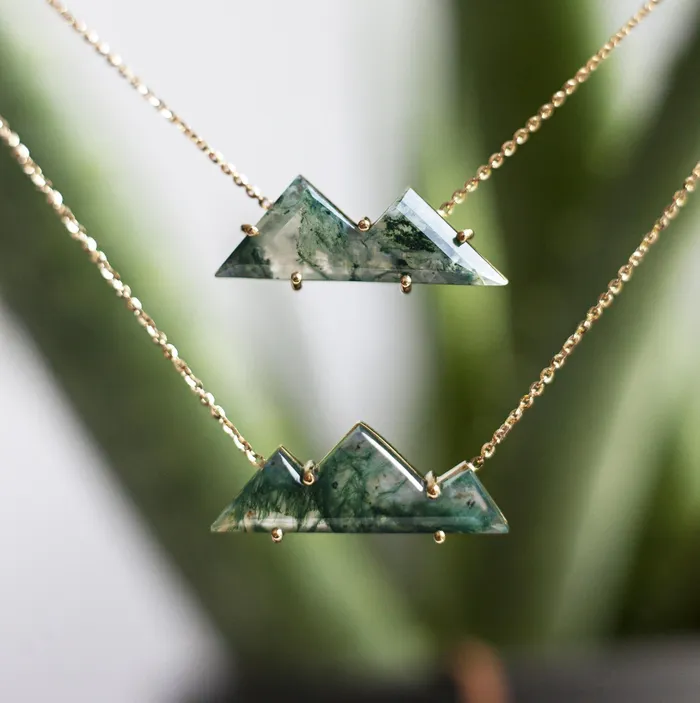 MountainCut Three Top Moss Agate Necklace Capucinne Necklaces