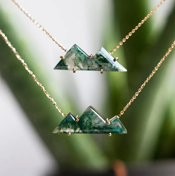 MountainCut Three Top Moss Agate Necklace Capucinne Necklaces