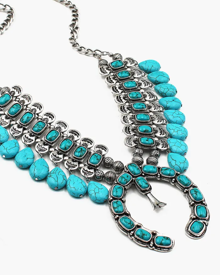 Necklaces 12142023 Southwestern Squash Blossom Statement Necklace Set Necklaces 12142023 Southwestern Squash Blossom Statement Necklace Set