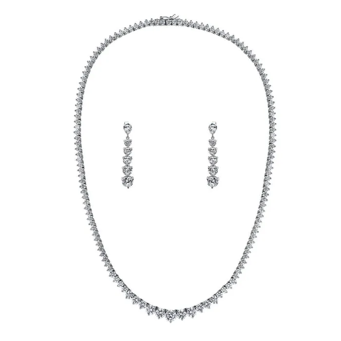 Necklaces BERRICLE Graduated CZ Necklace and Earrings in Sterling Silver