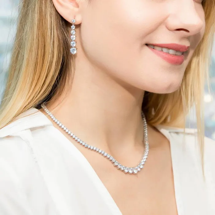 Necklaces BERRICLE Graduated CZ Necklace and Earrings in Sterling Silver