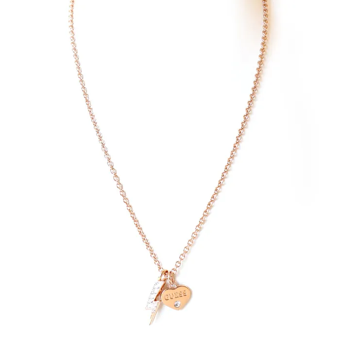 Necklaces Guess GuessNecklace Ip Rose Gold With Stone Heart Design