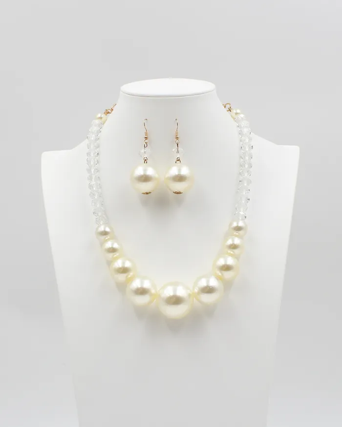 Necklaces Pearl Necklace Earring Gold Set with Clear Jewels SEPT2024 Necklaces Pearl Necklace Earring Gold Set with Clear Jewels SEPT2024