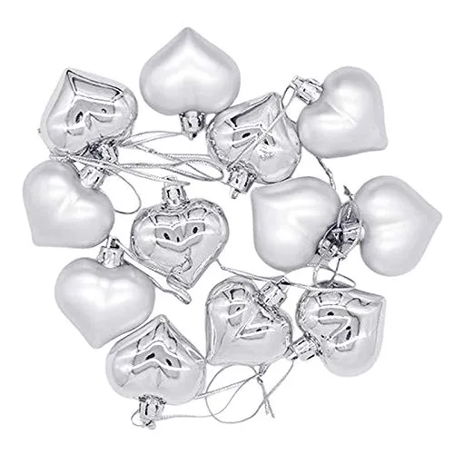 Necklaces SILNOVO 12pcs Heart Shape Baubles Valentines Day Hanging Decoration Party Silver Dropshipped via Social Commerce Network