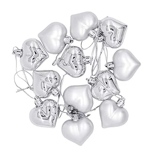 Necklaces SILNOVO 12pcs Heart Shape Baubles Valentines Day Hanging Decoration Party Silver Dropshipped via Social Commerce Network