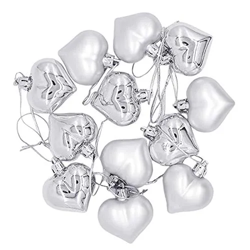 Necklaces SILNOVO 12pcs Heart Shape Baubles Valentines Day Hanging Decoration Party Silver Dropshipped via Social Commerce Network