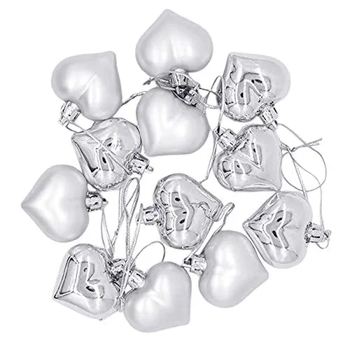 Necklaces SILNOVO 12pcs Heart Shape Baubles Valentines Day Hanging Decoration Party Silver Dropshipped via Social Commerce Network